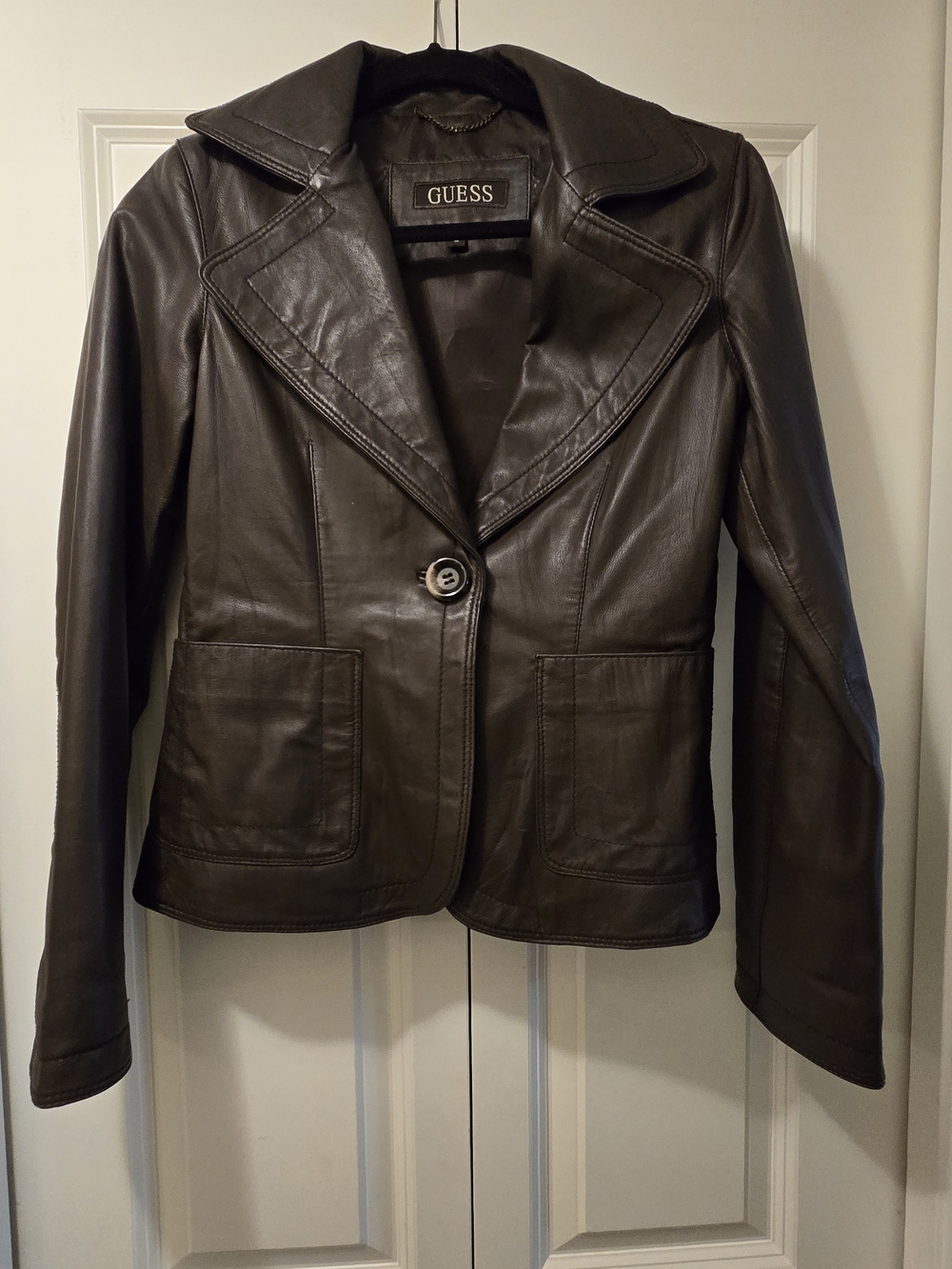 GUESS Women's Dark Brown Leather Blazer Jacket